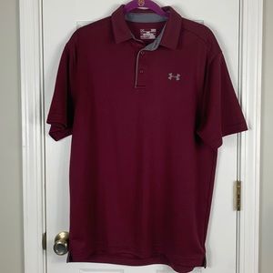 Under Armour burgundy colored short sleeved polo shirt size Lg. Loose fit